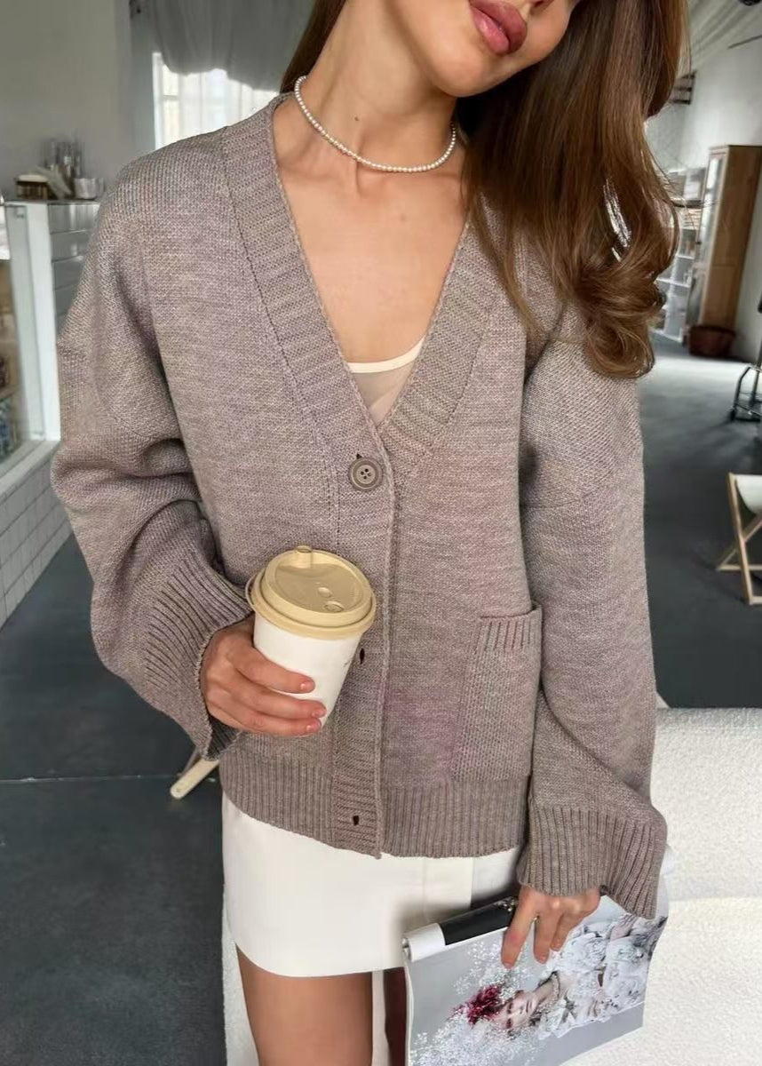 Oversized Knit Button Cardigan - Women’s Long Sleeve V-Neck Sweater