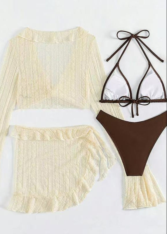 Sheer Cover-Up & Bikini Set – 4-Piece Beachwear