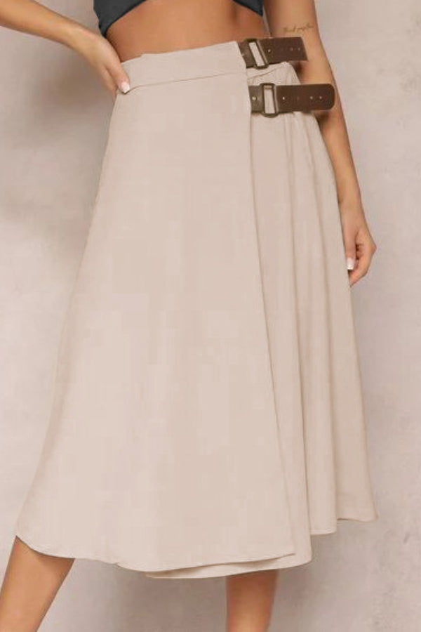 Falda de moda con costuras de cuero en color liso, elegante y artística, estilo retro para mujer.