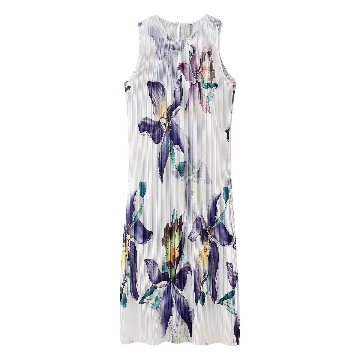 Winter Women Clothing Casual Pleated Printed Sleeveless Dress
