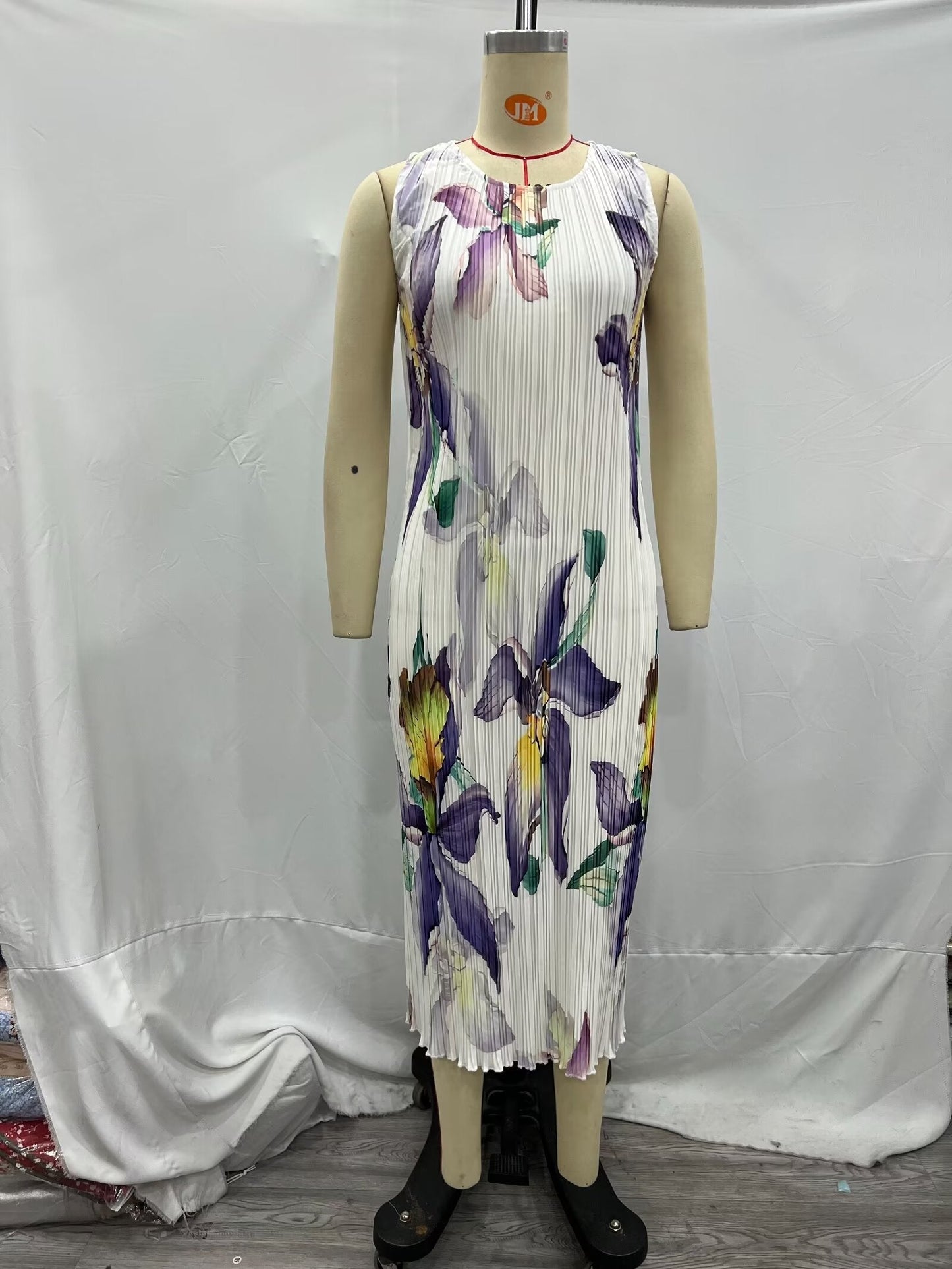 Winter Women Clothing Casual Pleated Printed Sleeveless Dress