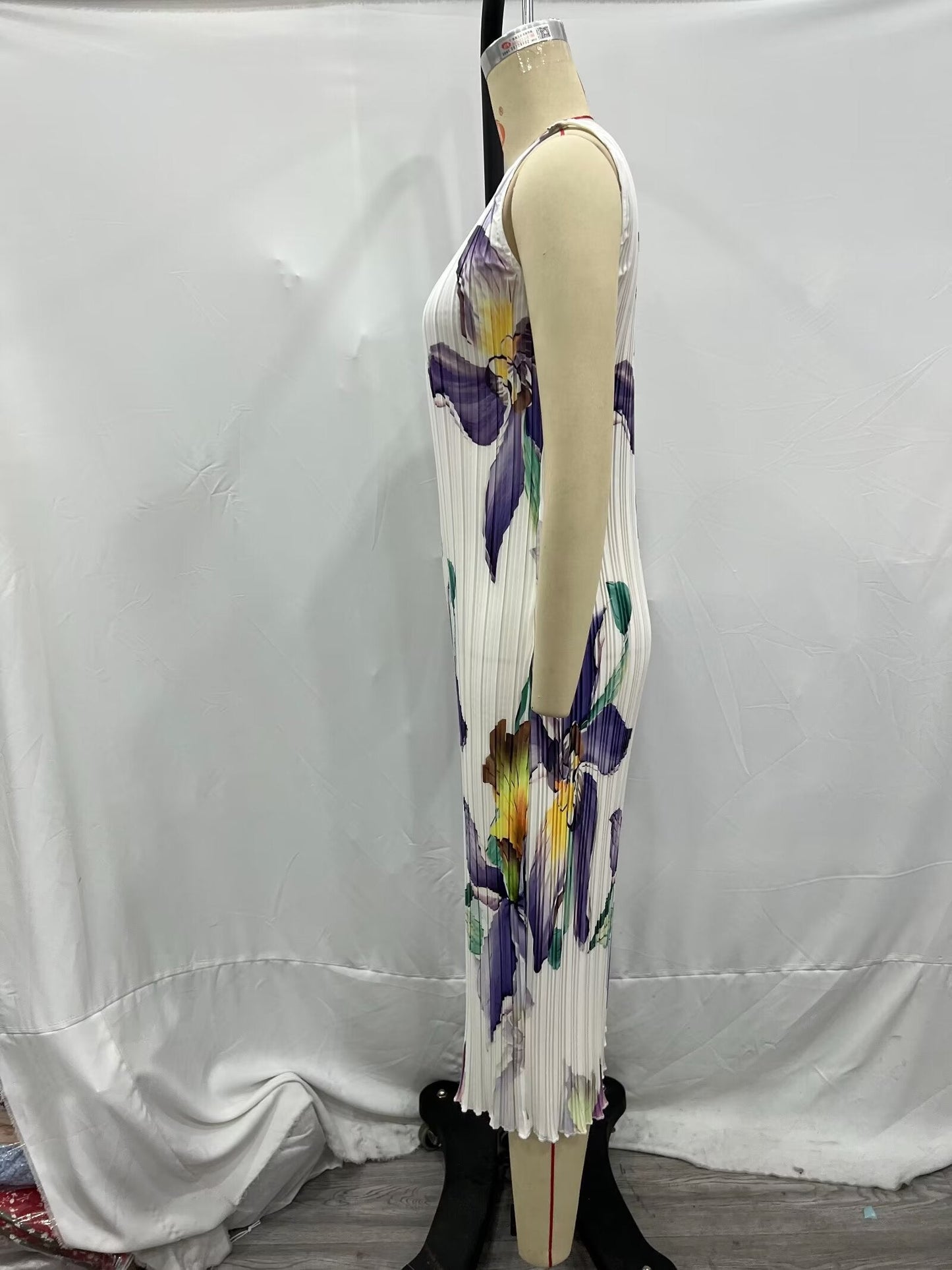 Winter Women Clothing Casual Pleated Printed Sleeveless Dress