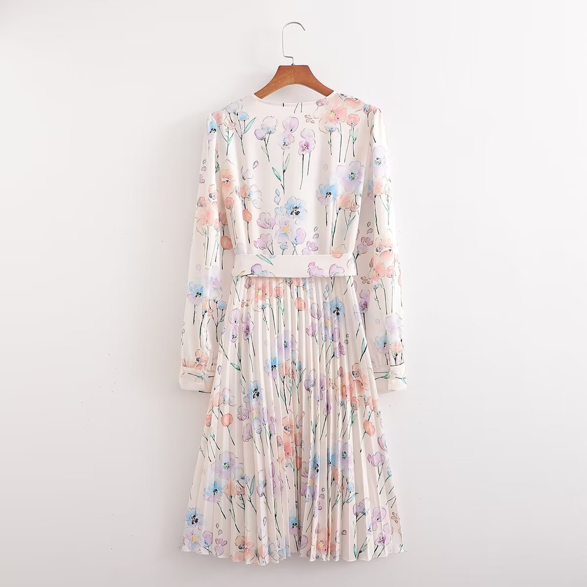 Vestido de manga larga con estampado arrugado para mujer de primavera