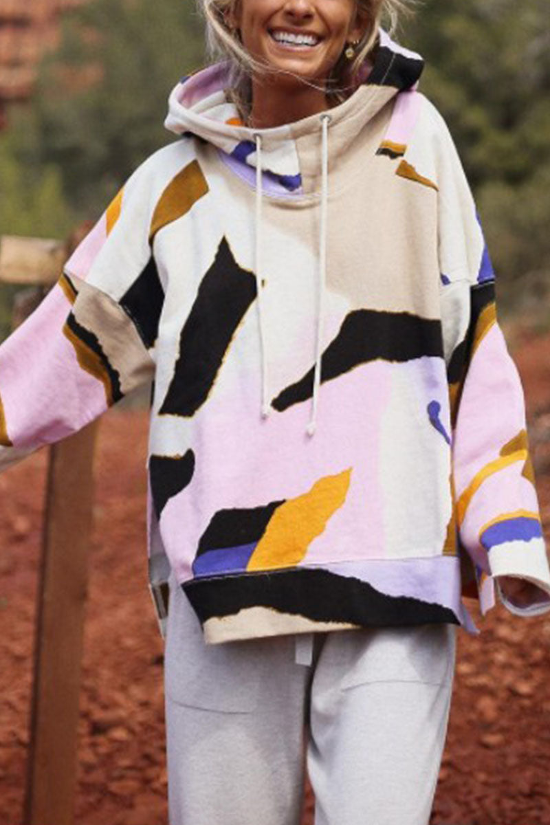 Tops con capucha y cuello de patchwork con estampado casual de moda