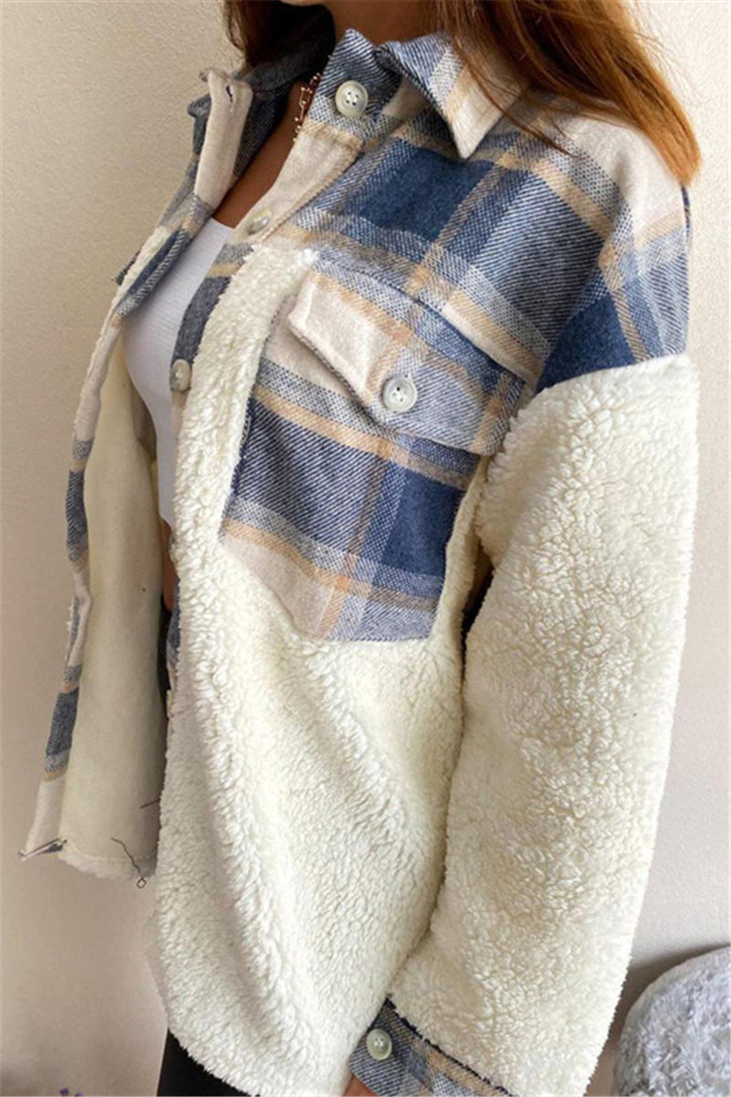 Cárdigan informal de moda con estampado de cuadros y cuello vuelto (4 colores)