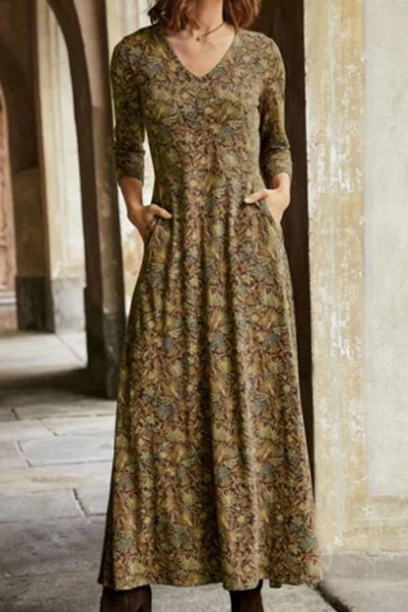 Vestidos casuales con cuello en V, estampado patchwork y corte A (4 colores)