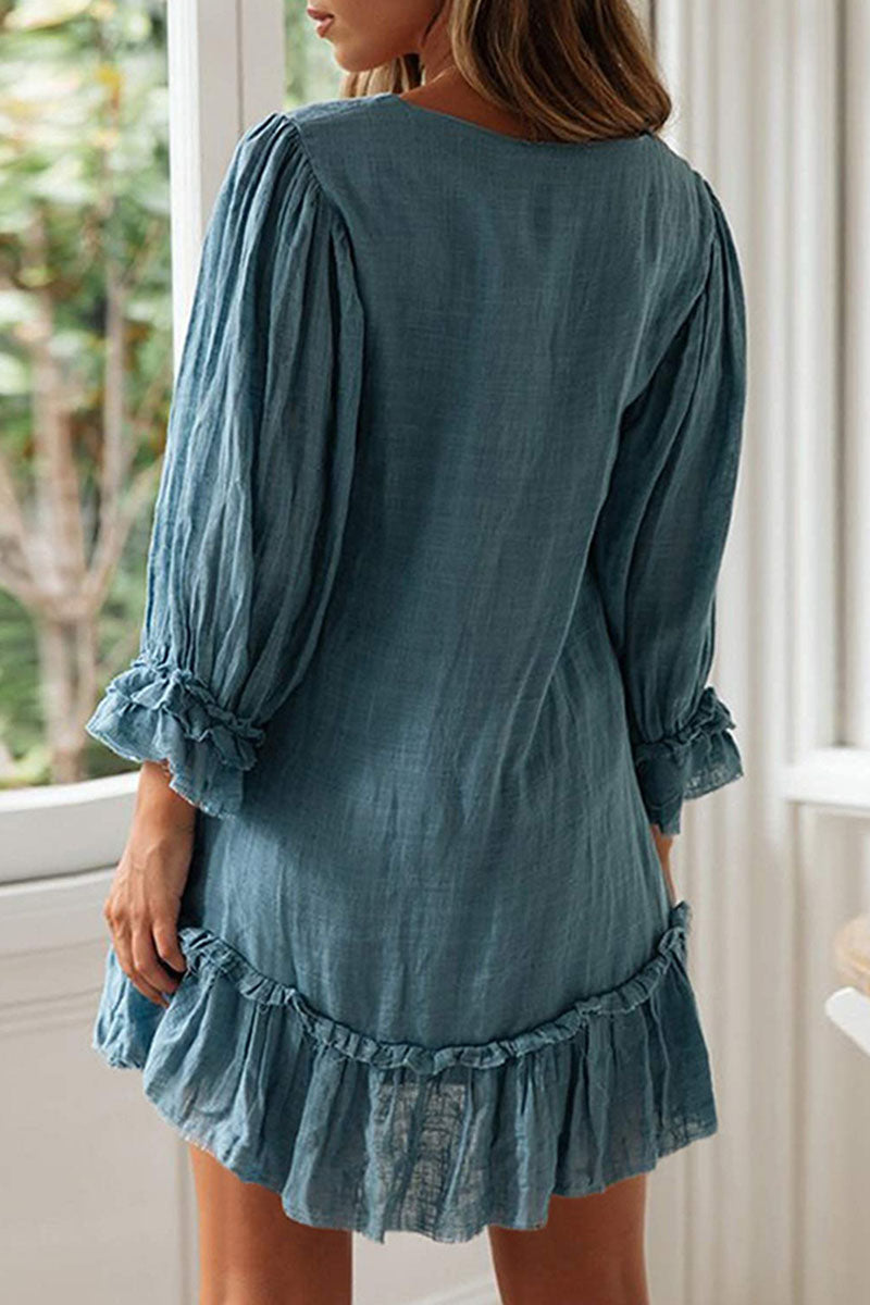 Vestidos de moda sencillos con cuello en V y patchwork liso (4 colores)