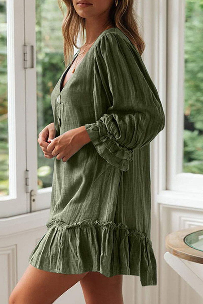 Vestidos de moda sencillos con cuello en V y patchwork liso (4 colores)