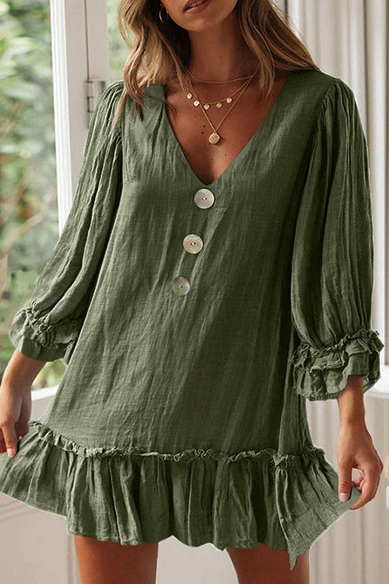Vestidos de moda sencillos con cuello en V y patchwork liso (4 colores)