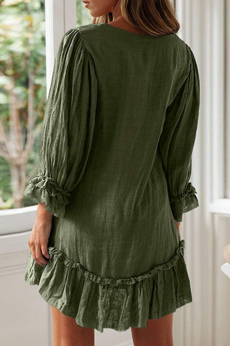Vestidos de moda sencillos con cuello en V y patchwork liso (4 colores)