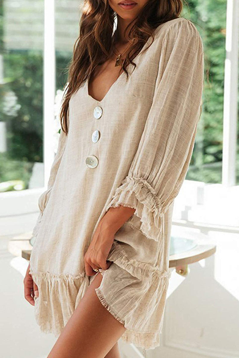 Vestidos de moda sencillos con cuello en V y patchwork liso (4 colores)