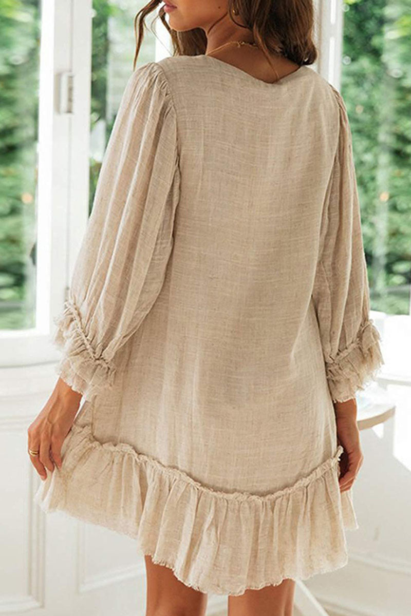 Vestidos de moda sencillos con cuello en V y patchwork liso (4 colores)