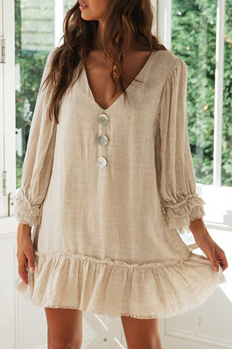 Vestidos de moda sencillos con cuello en V y patchwork liso (4 colores)