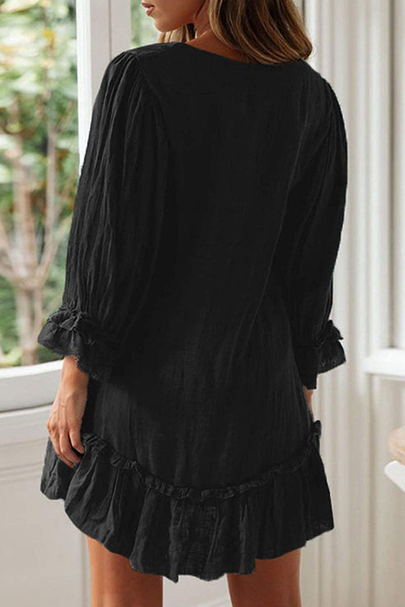 Vestidos de moda sencillos con cuello en V y patchwork liso (4 colores)