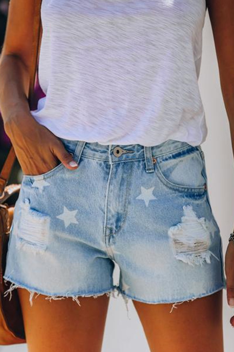 Pantalones cortos vaqueros rasgados con borlas y estampado diario de Street Daily