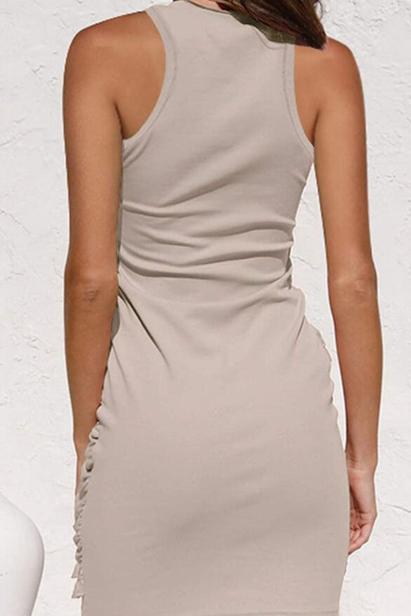 Vestidos de falda cruzada con cuello redondo y pliegues lisos de moda urbana (10 colores)