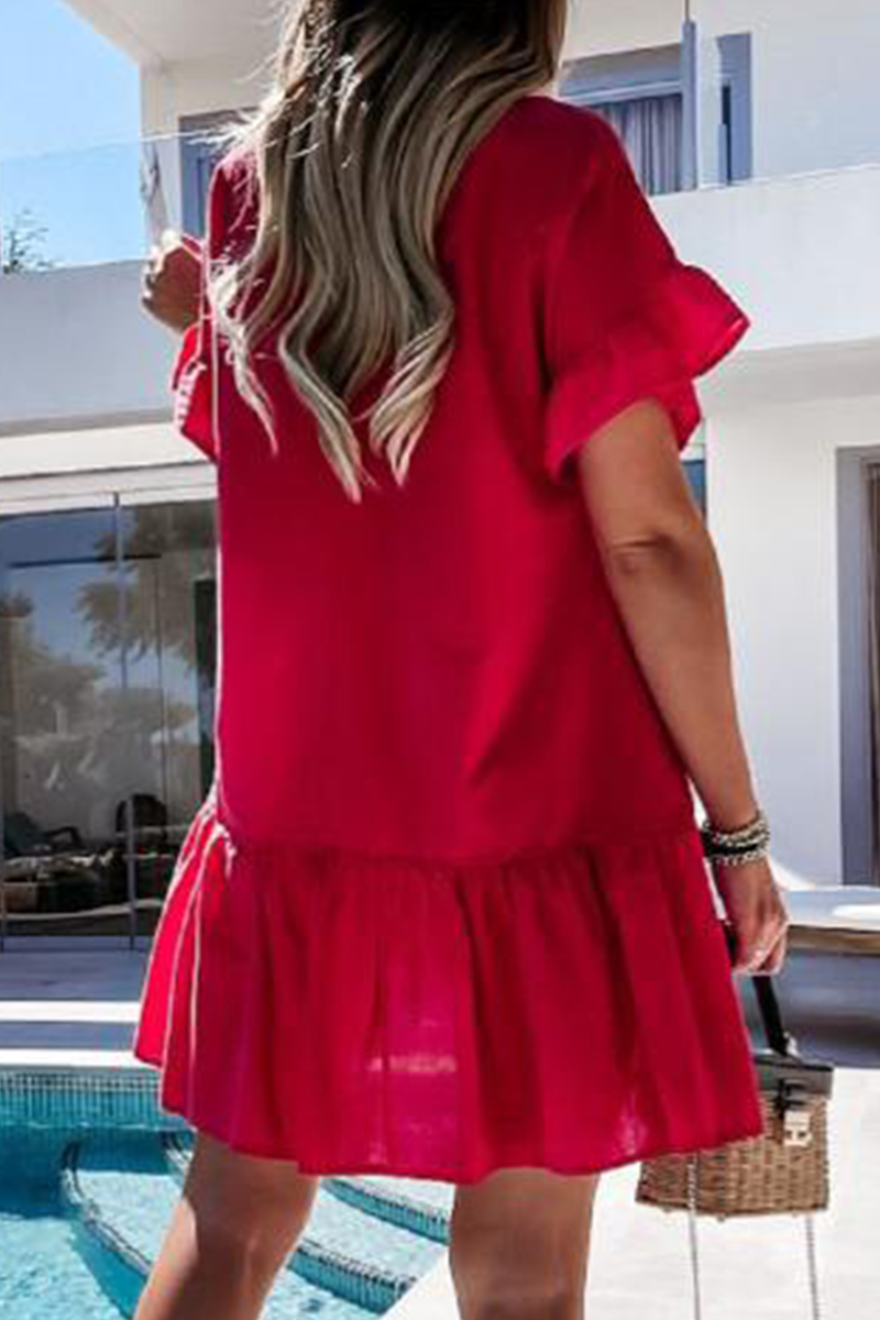 Vestidos de moda con cuello en V, volantes, borlas y patchwork (4 colores)