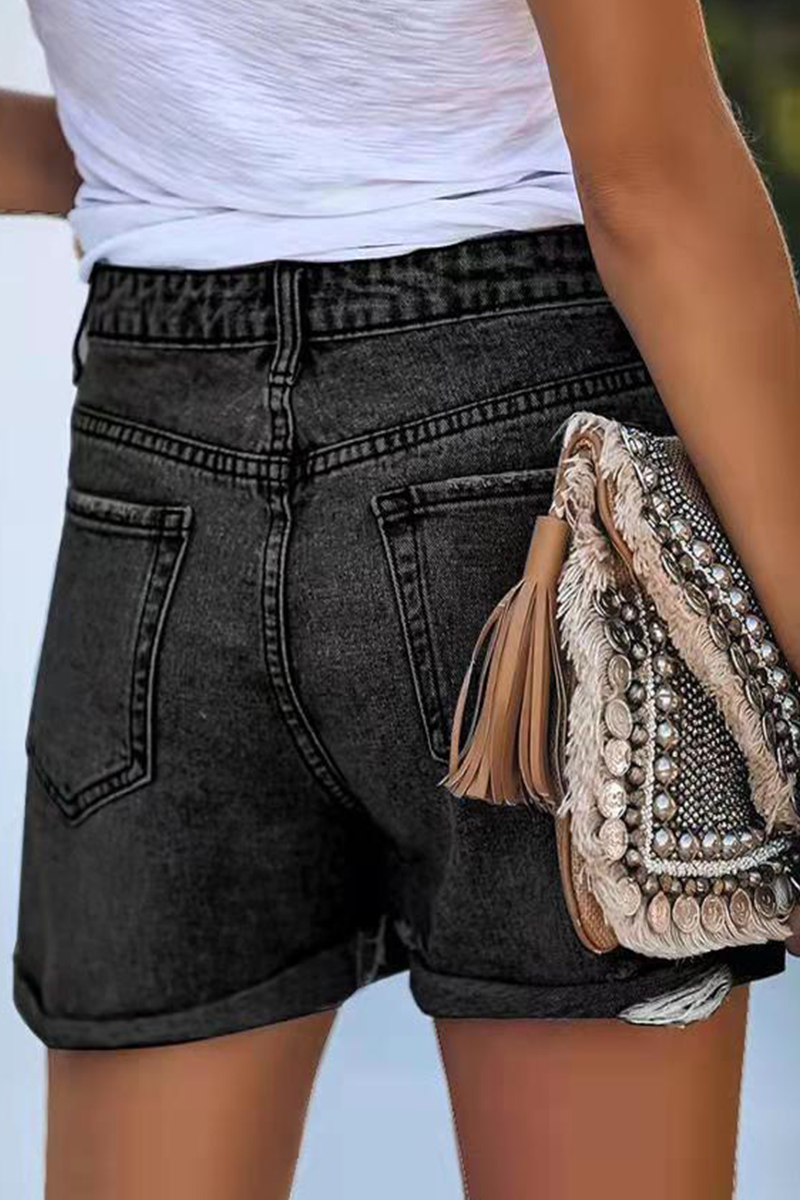 Shorts vaqueros rectos de cintura media con rotos y diseño urbano (3 colores)