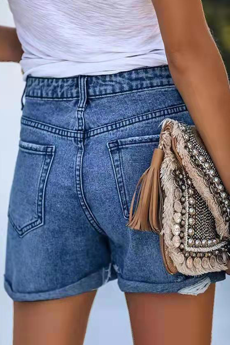 Shorts vaqueros rectos de cintura media con rotos y diseño urbano (3 colores)