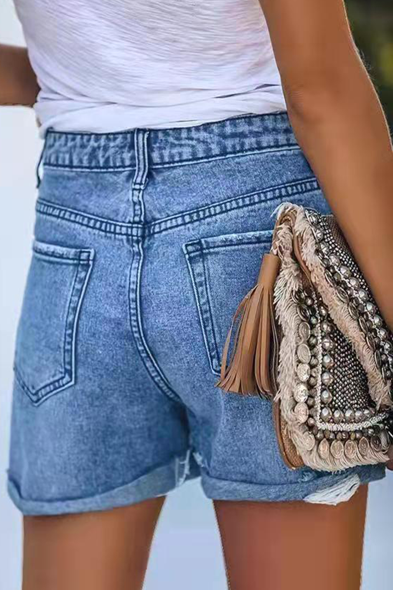 Shorts vaqueros rectos de cintura media con rotos y diseño urbano (3 colores)