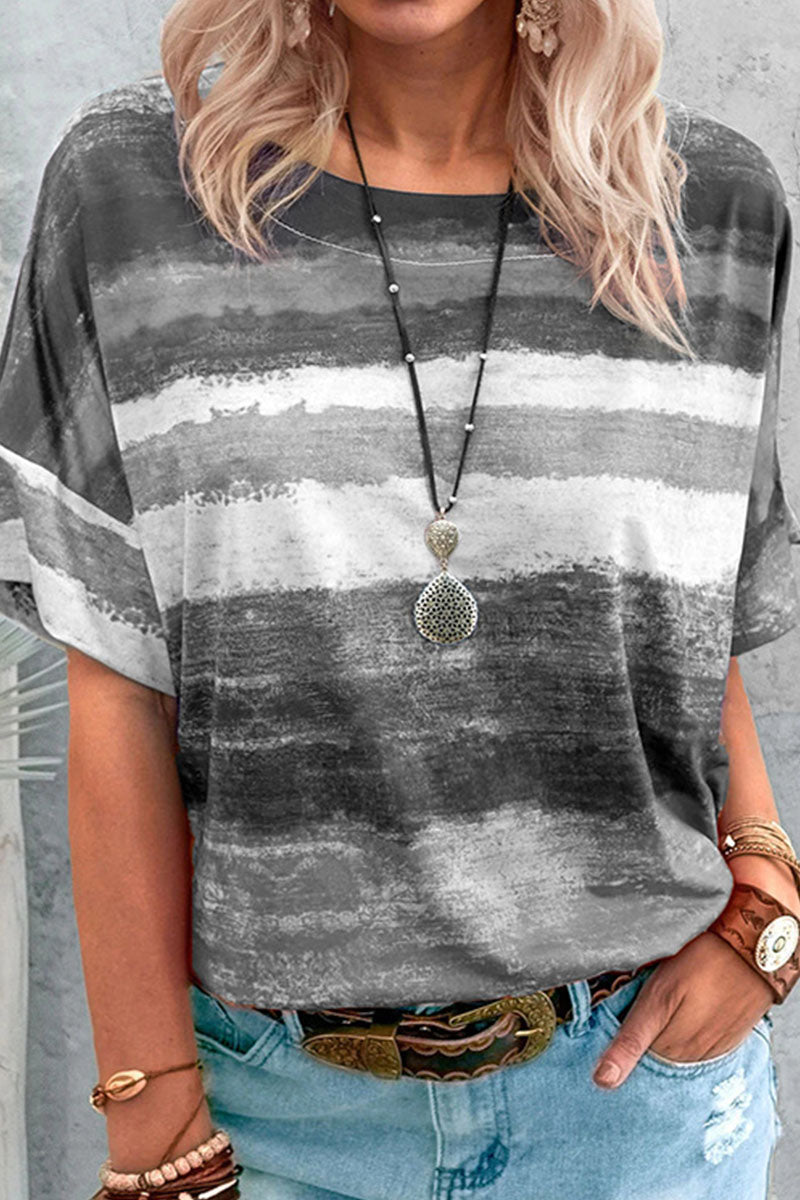 Camisetas informales de cuello redondo con diseño de patchwork y cambio gradual (7 colores)