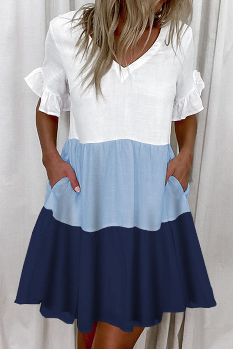 Minivestidos casuales de corte A con escote en V liso (4 colores)