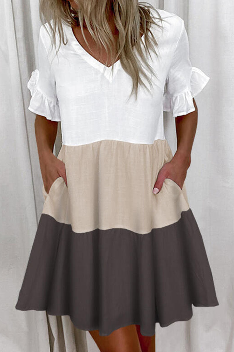 Minivestidos casuales de corte A con escote en V liso (4 colores)