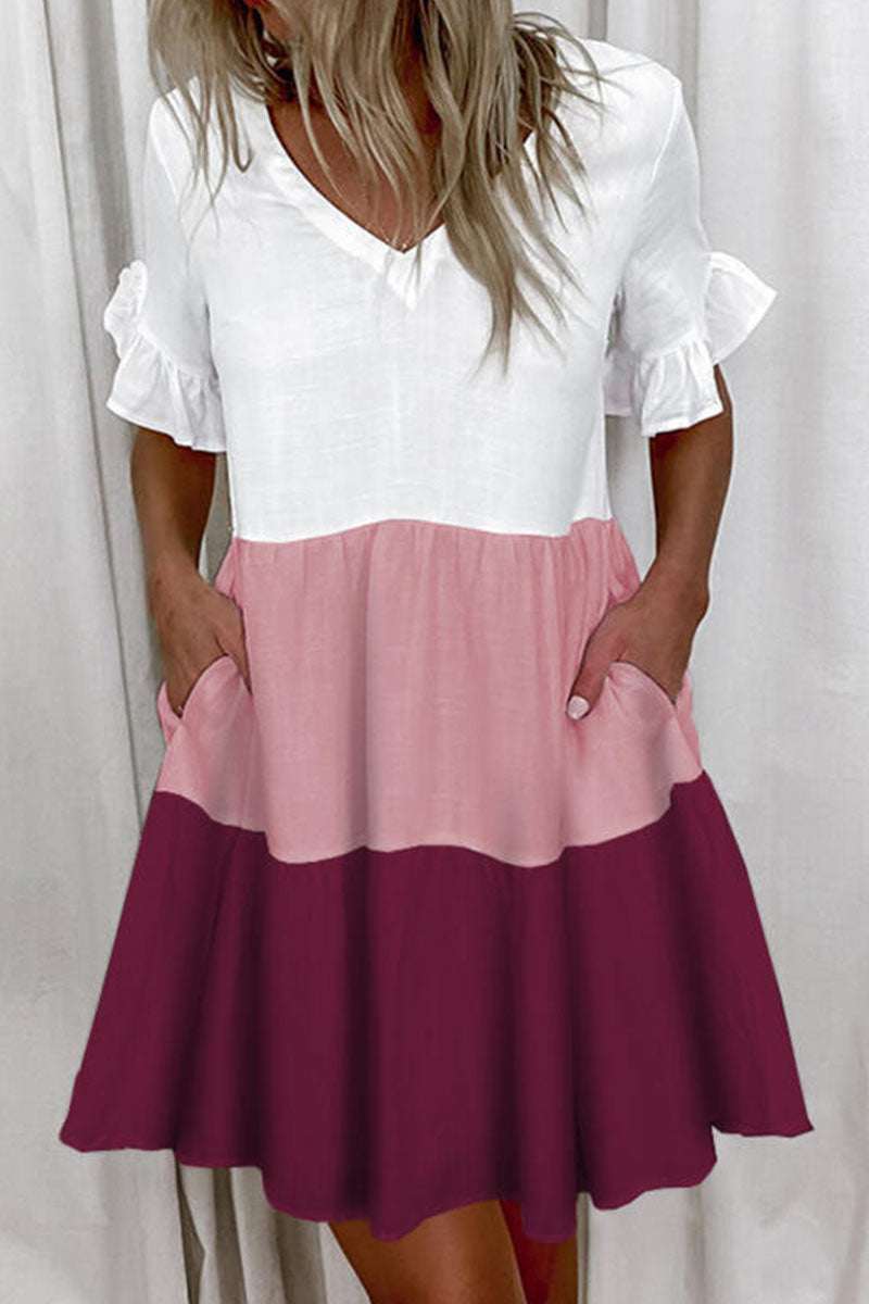 Minivestidos casuales de corte A con escote en V liso (4 colores)