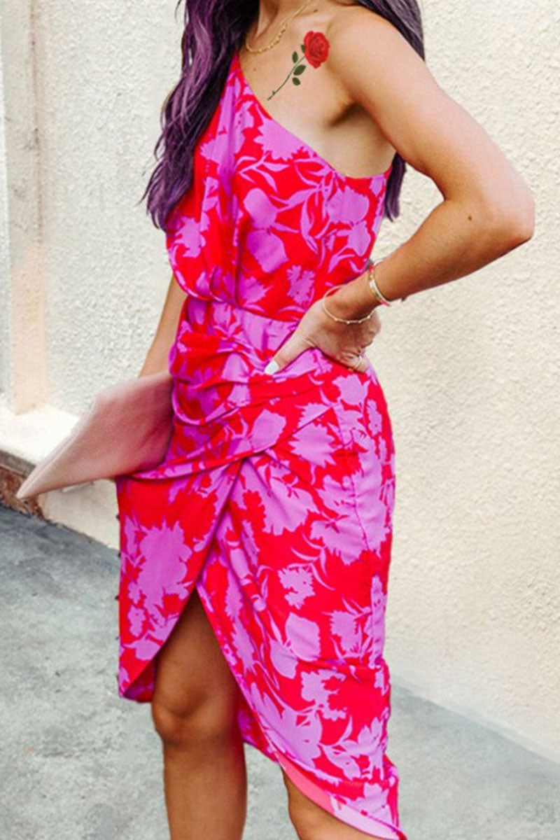 Vestidos de corte A con un solo hombro y estampado urbano de moda (3 colores)