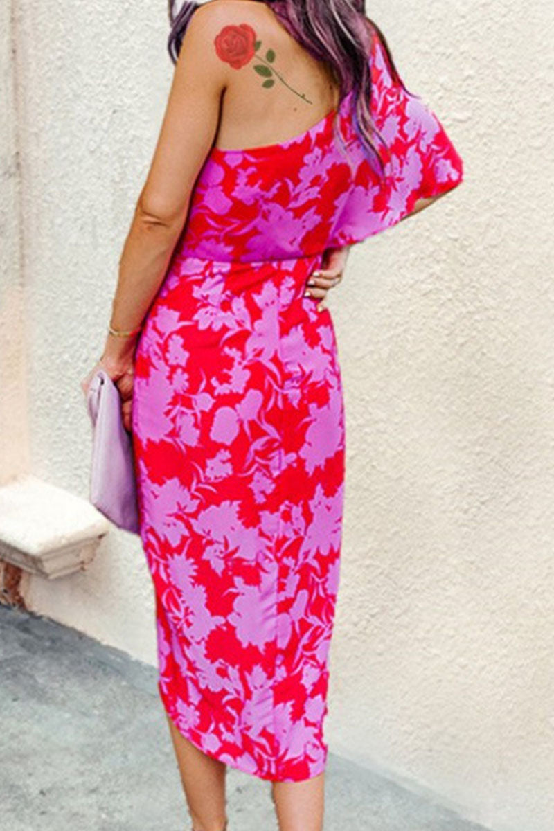 Vestidos de corte A con un solo hombro y estampado urbano de moda (3 colores)