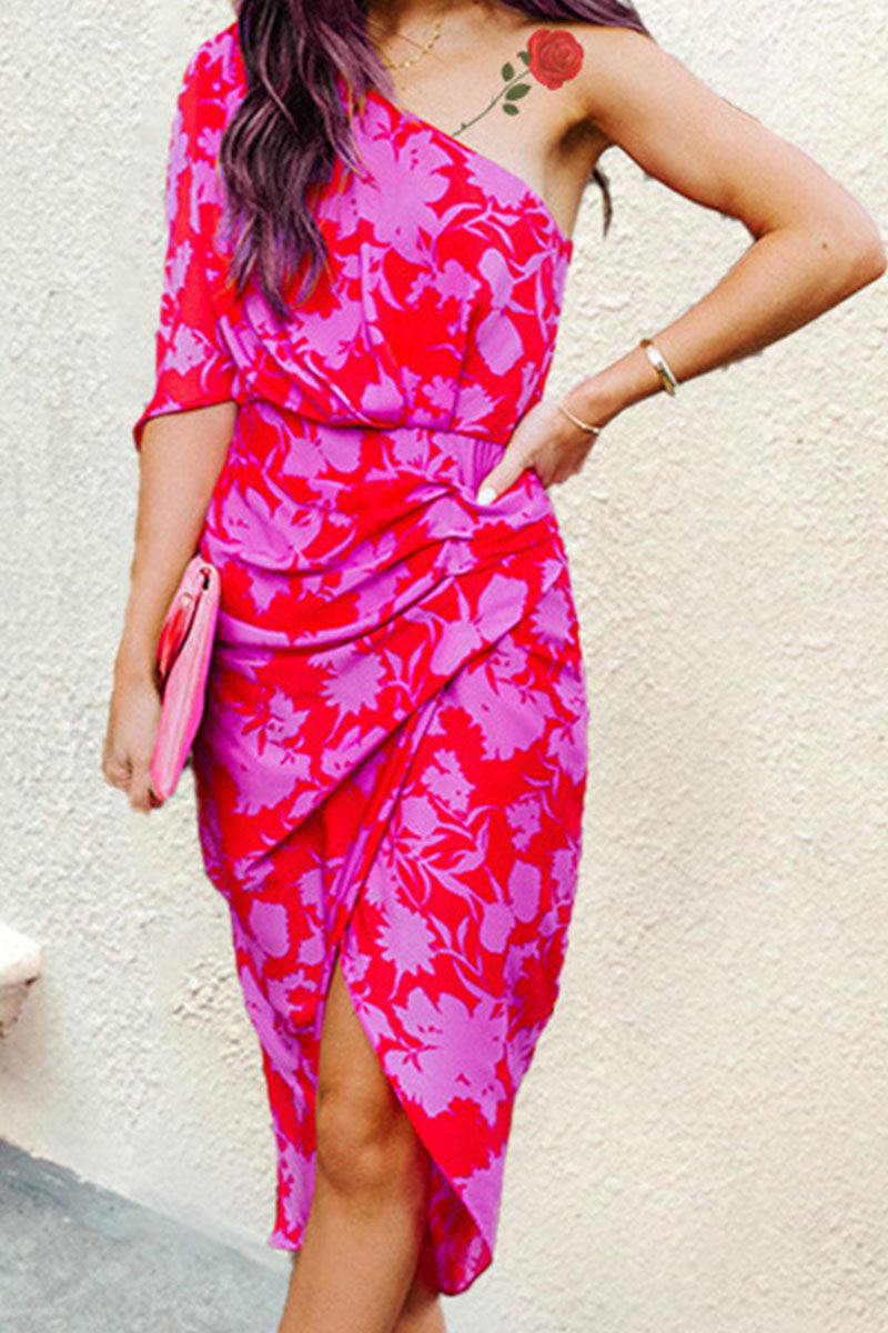 Vestidos de corte A con un solo hombro y estampado urbano de moda (3 colores)