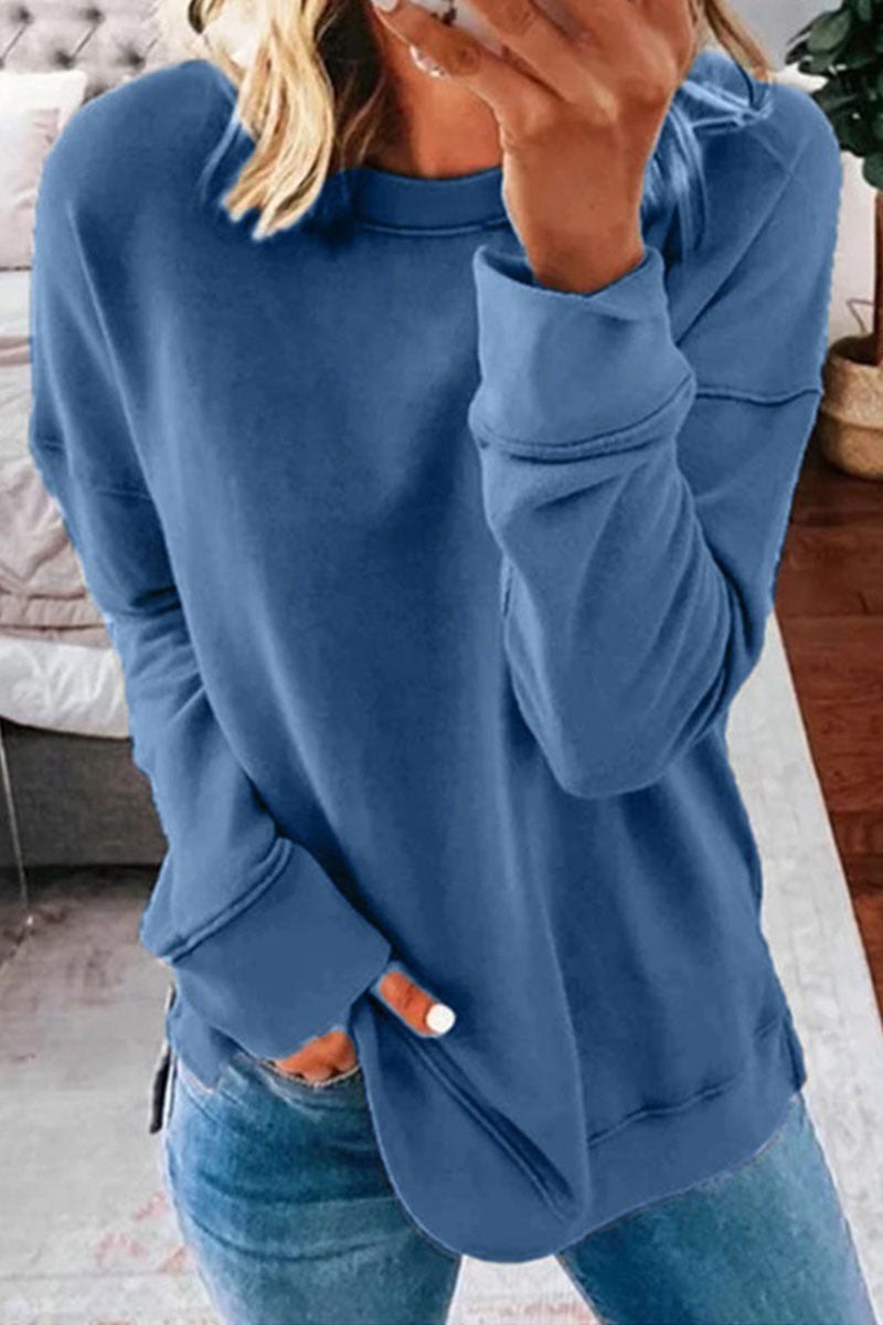 Casual Solid Split Joint O Neck T-Shirts(11 Colors)