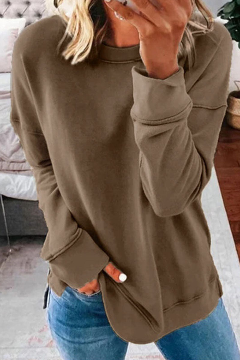 Casual Solid Split Joint O Neck T-Shirts(11 Colors)