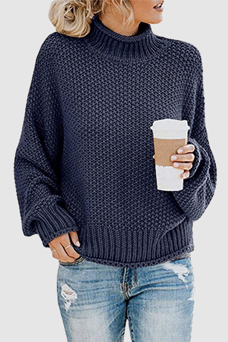Suéteres casuales de cuello alto con parches sólidos (11 colores)