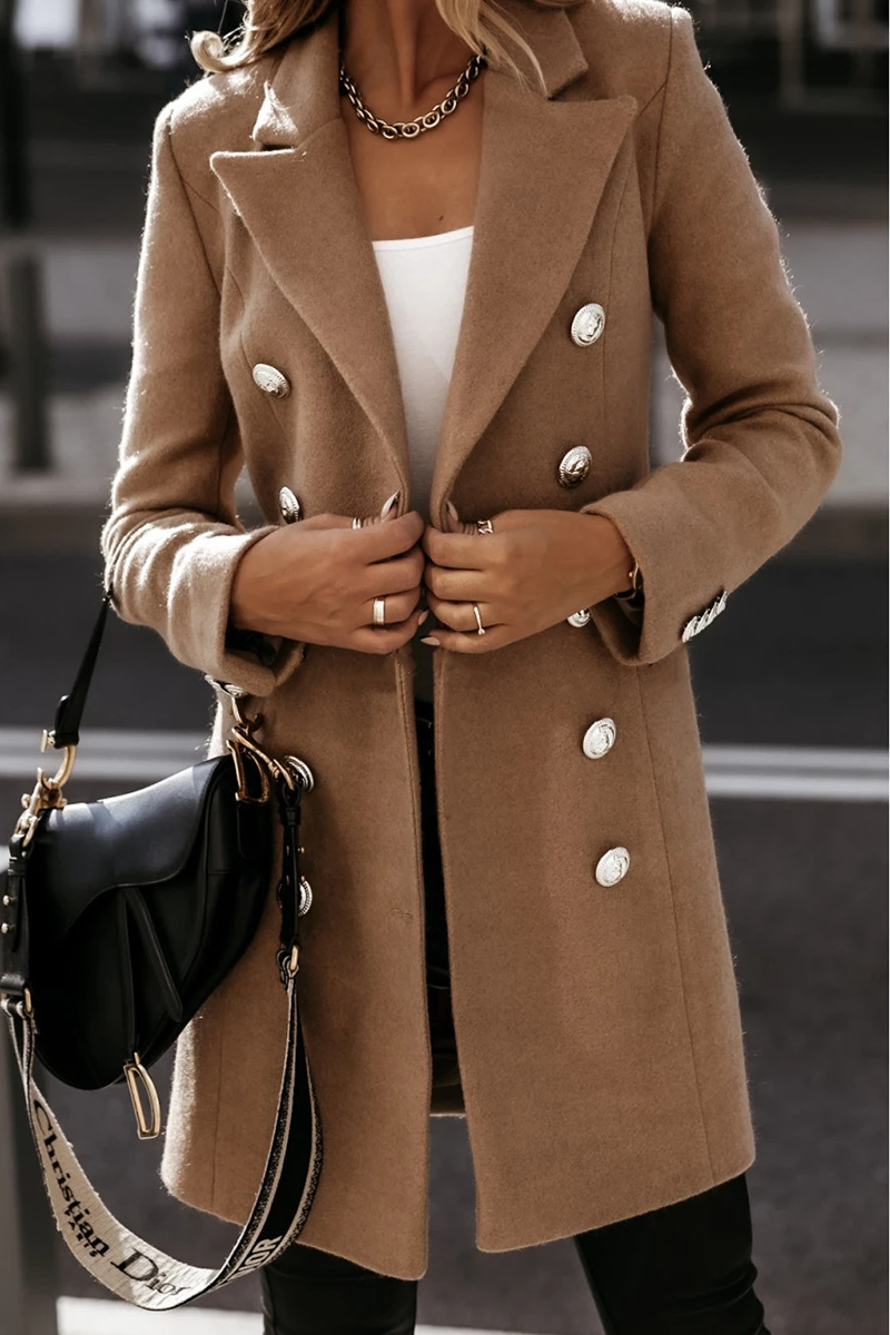 Elegant Solid Buckle Turn-back Collar Outerwear(4 Colors)