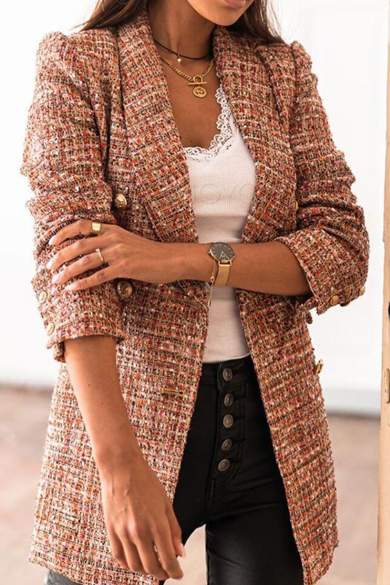 Elegante abrigo de estilo británico con cuello vuelto y hebilla con estampado a cuadros (3 colores)