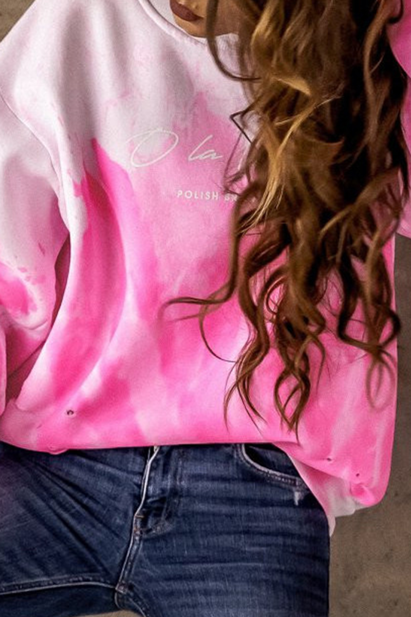 Sudadera básica informal de cuello redondo con teñido anudado y letras de calle