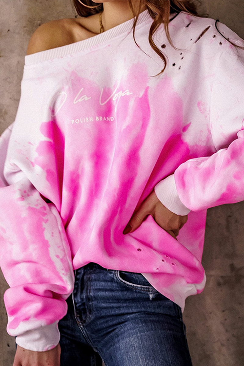 Sudadera básica informal de cuello redondo con teñido anudado y letras de calle