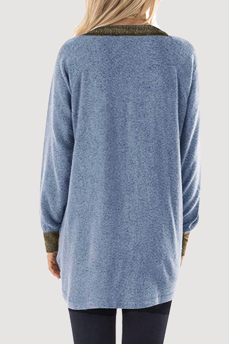 Blusa informal de cuello vuelto con cremallera y bolsillo de patchwork (4 colores)