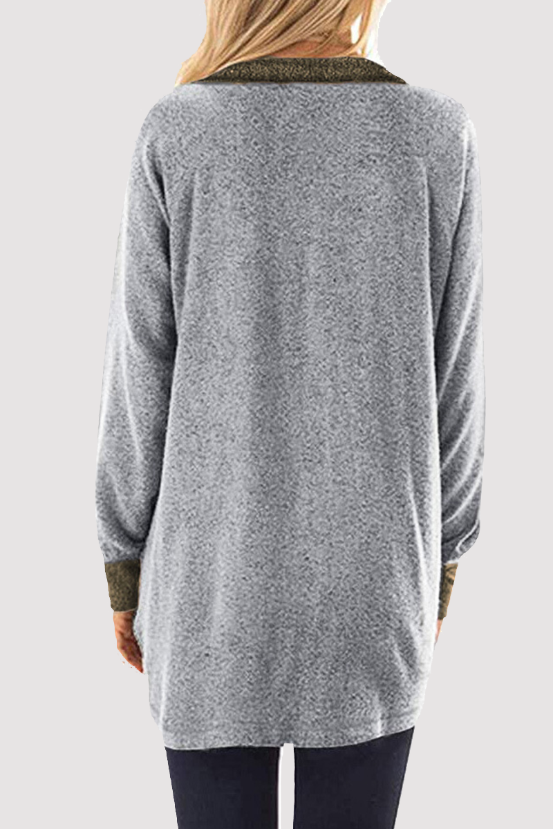 Blusa informal de cuello vuelto con cremallera y bolsillo de patchwork (4 colores)