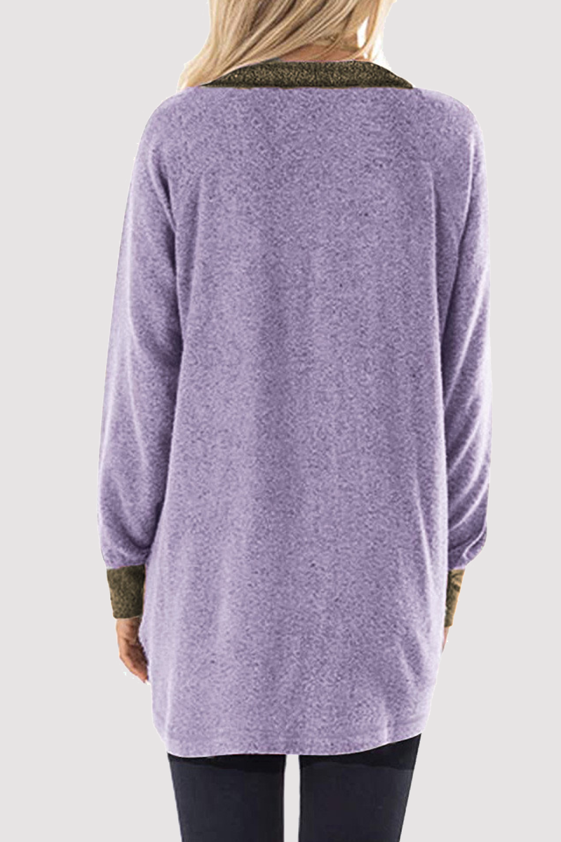 Blusa informal de cuello vuelto con cremallera y bolsillo de patchwork (4 colores)