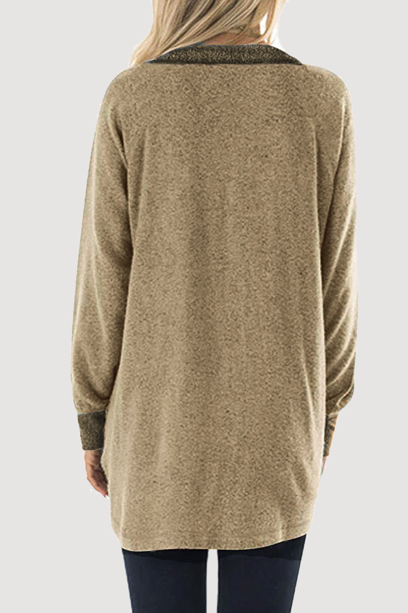 Blusa informal de cuello vuelto con cremallera y bolsillo de patchwork (4 colores)