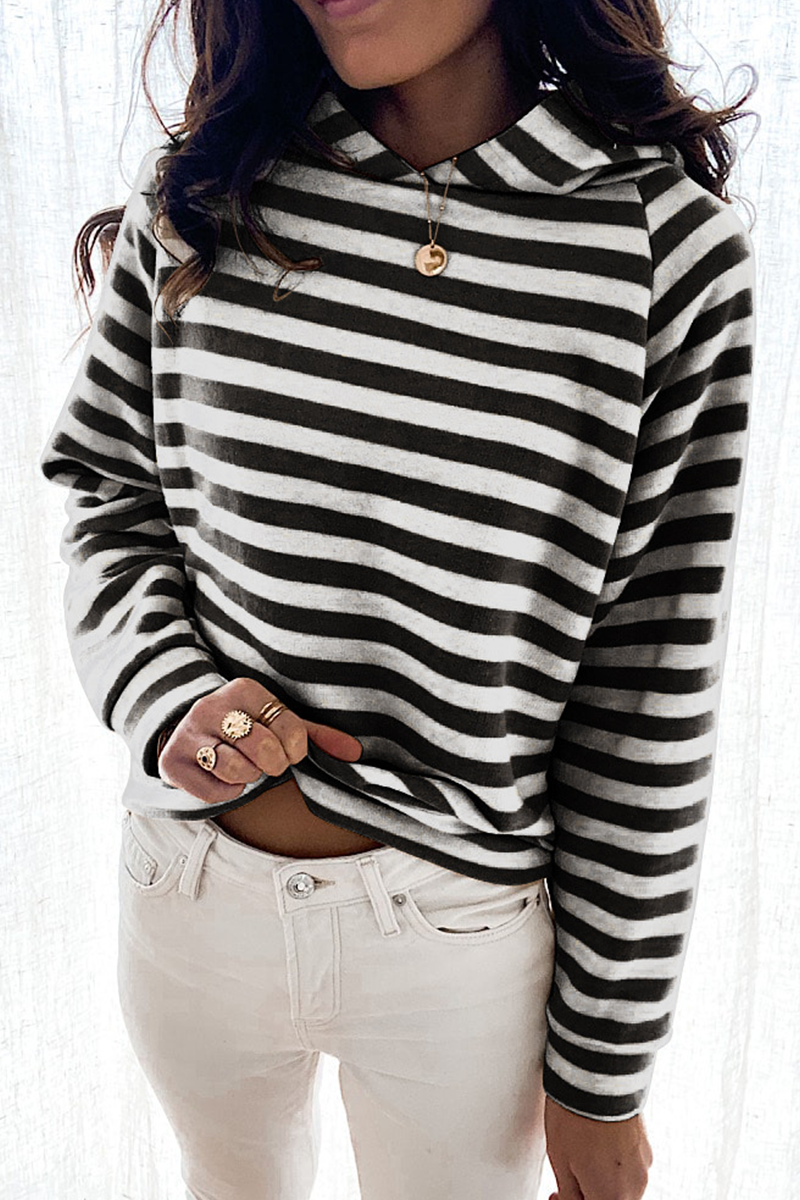 Tops casuales con cuello y capucha de patchwork a rayas (3 colores)