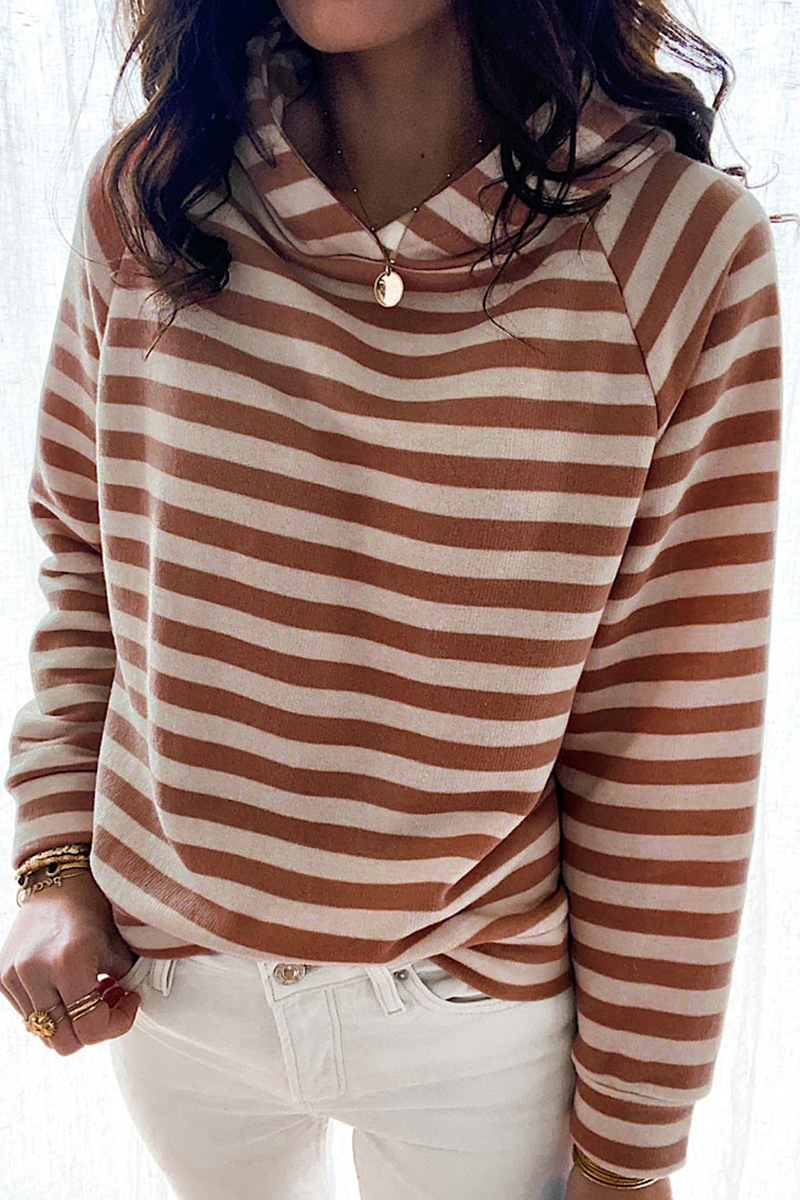 Tops casuales con cuello y capucha de patchwork a rayas (3 colores)