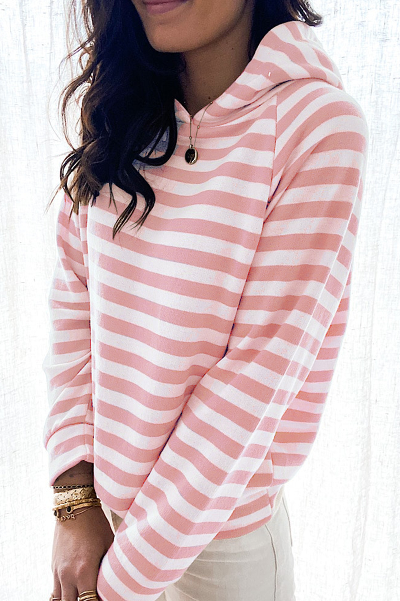 Tops casuales con cuello y capucha de patchwork a rayas (3 colores)