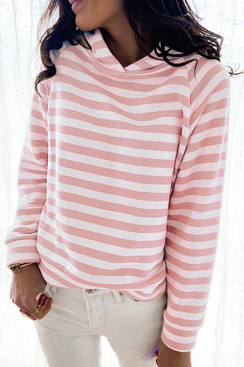 Tops casuales con cuello y capucha de patchwork a rayas (3 colores)