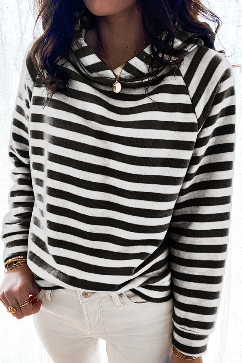 Tops casuales con cuello y capucha de patchwork a rayas (3 colores)