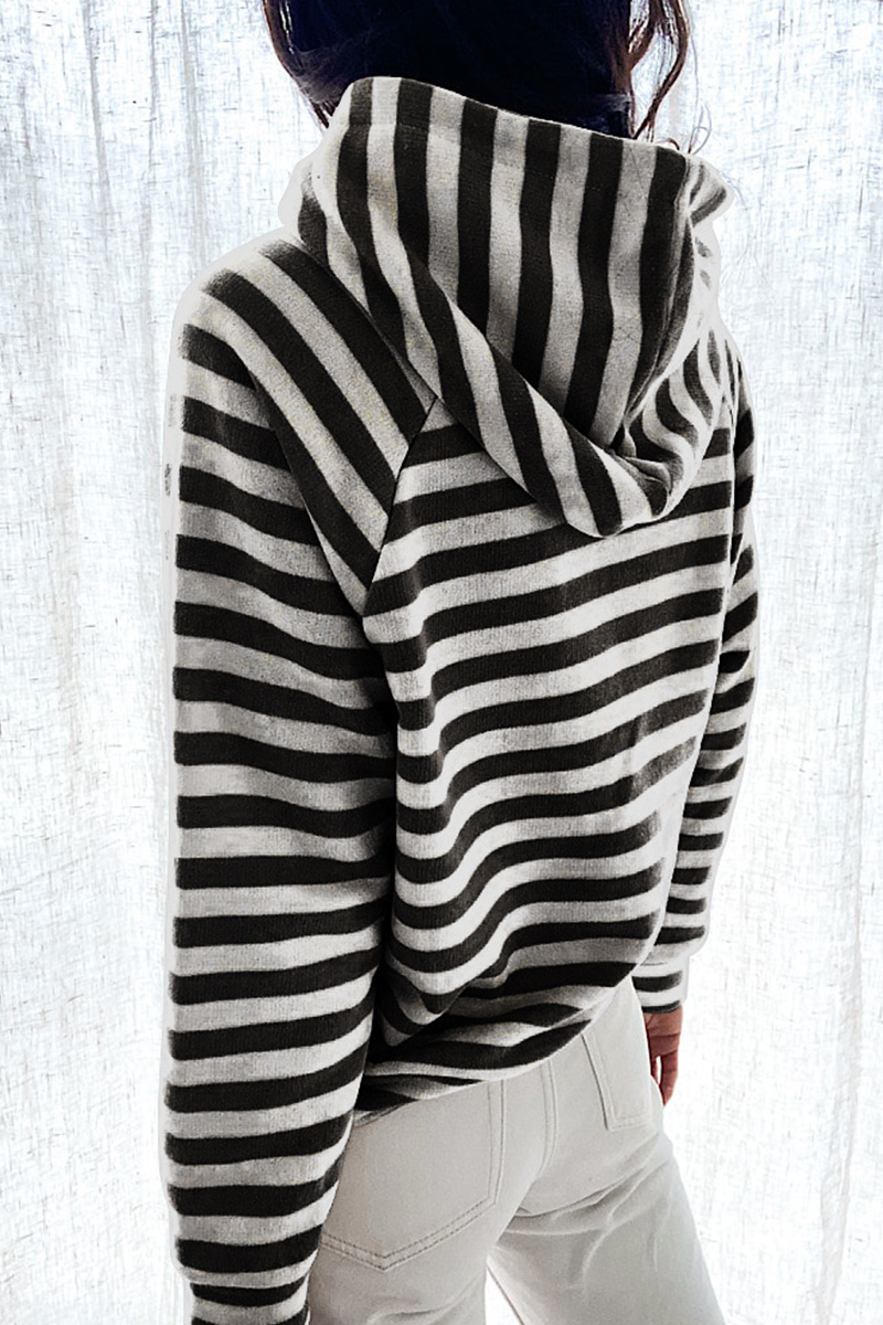 Tops casuales con cuello y capucha de patchwork a rayas (3 colores)