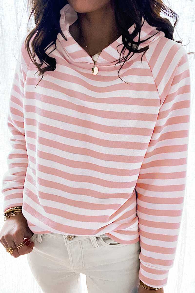 Tops casuales con cuello y capucha de patchwork a rayas (3 colores)