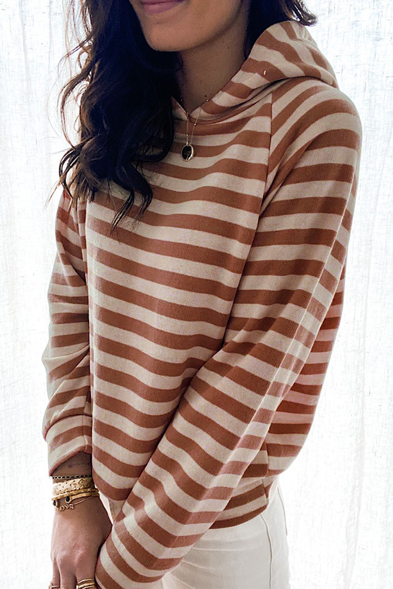 Tops casuales con cuello y capucha de patchwork a rayas (3 colores)